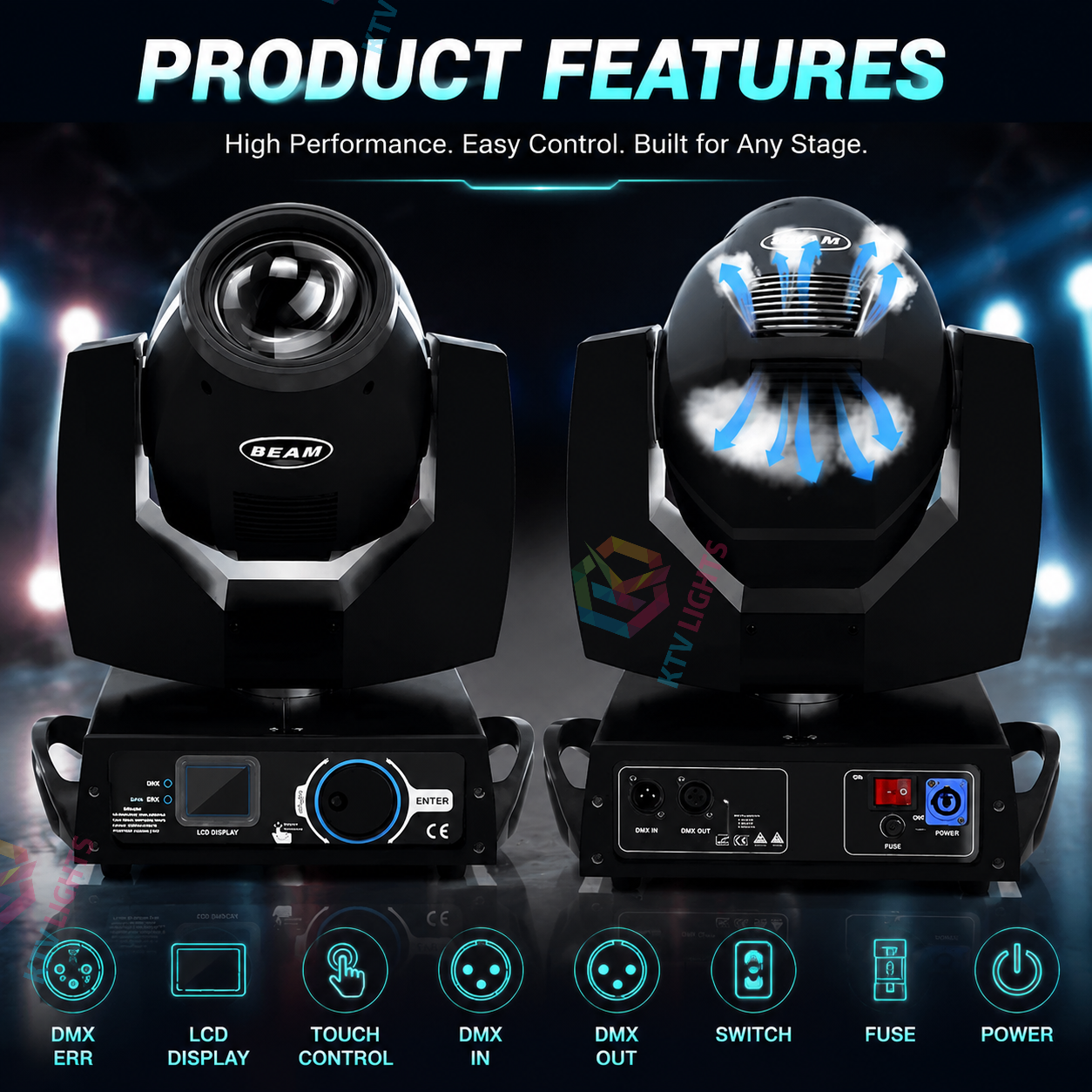 KTVLIGHTS 6 230W 7R Beam Moving Head Light for DJ Stage & Events - E42