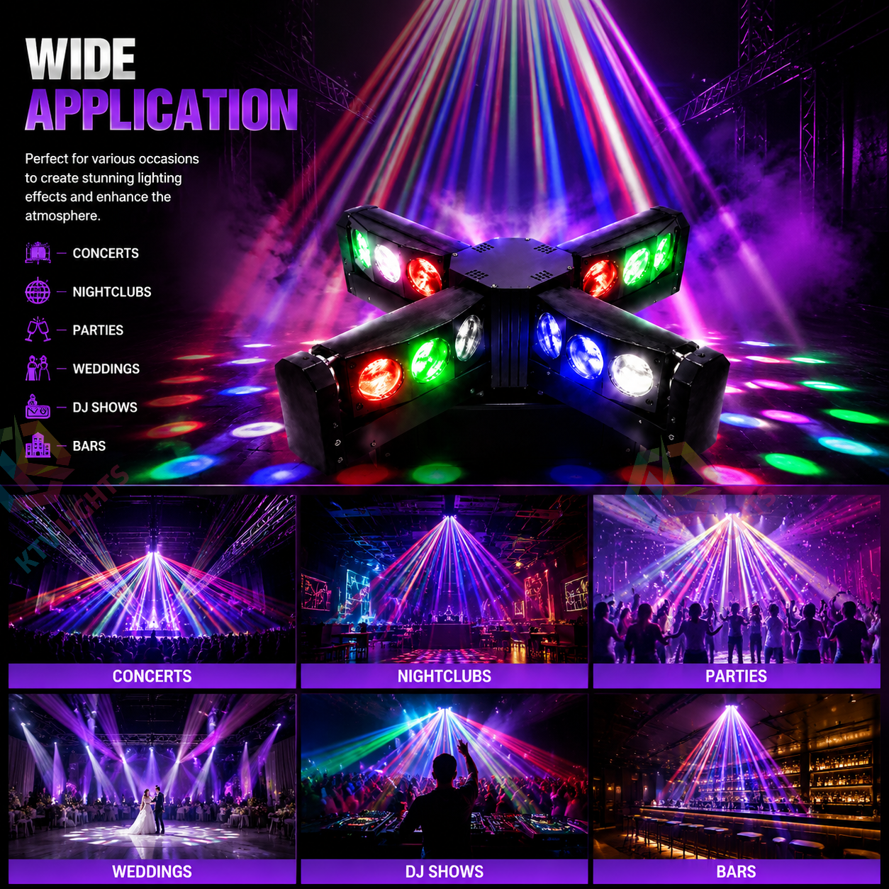 KTVLIGHTS 200W 4-in-1 Cross Moving Head DJ Stage Light- B8