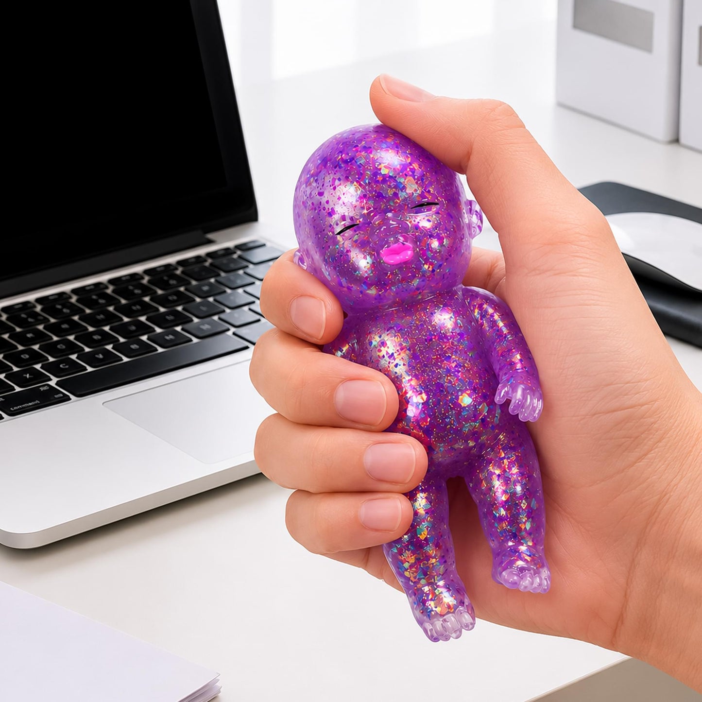 Squishy Glitter Baby 4-Inch Stress Reliever | Purple
