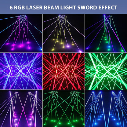 KTVLIGHTS 6 Eye RGB Infinite Rotation Laser Moving Head Light - E38