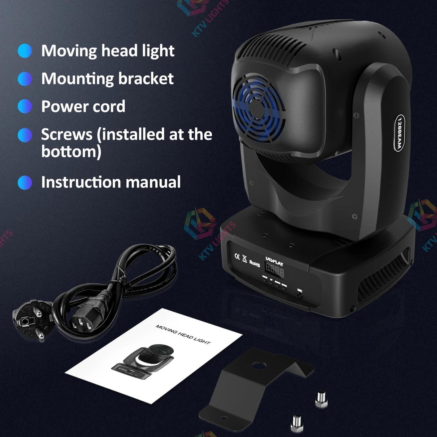 KTVLIGHTS 150W RGBW DMX Moving Head DJ Stage Light for Events- E80