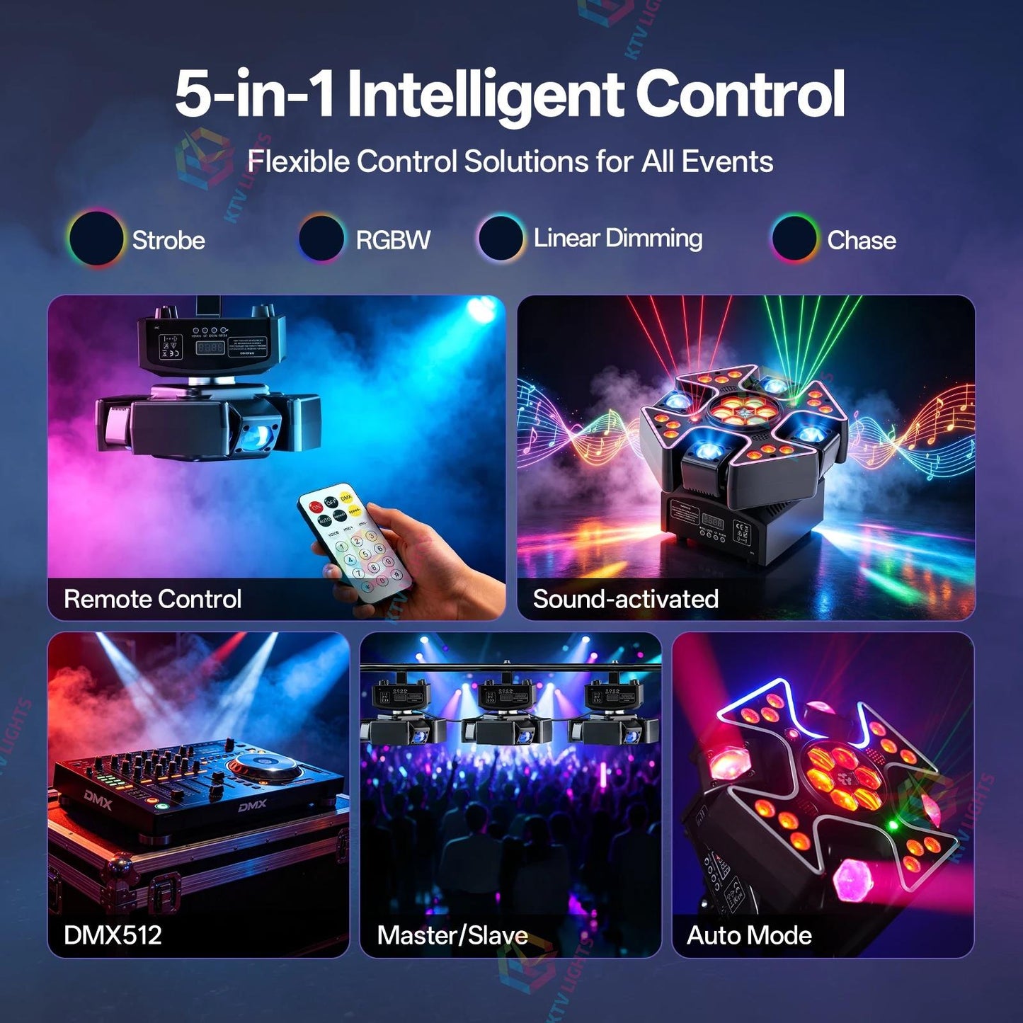 KTVLIGHTS 100W 4-Arm RGBW Moving Head DJ Stage Light DMX Party- E79