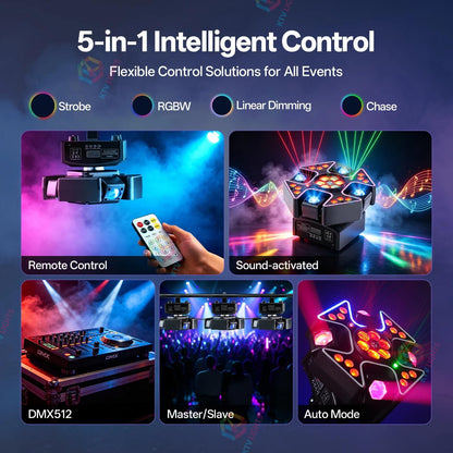 KTVLIGHTS 100W 4-Arm RGBW Moving Head DJ Stage Light DMX Party- E79