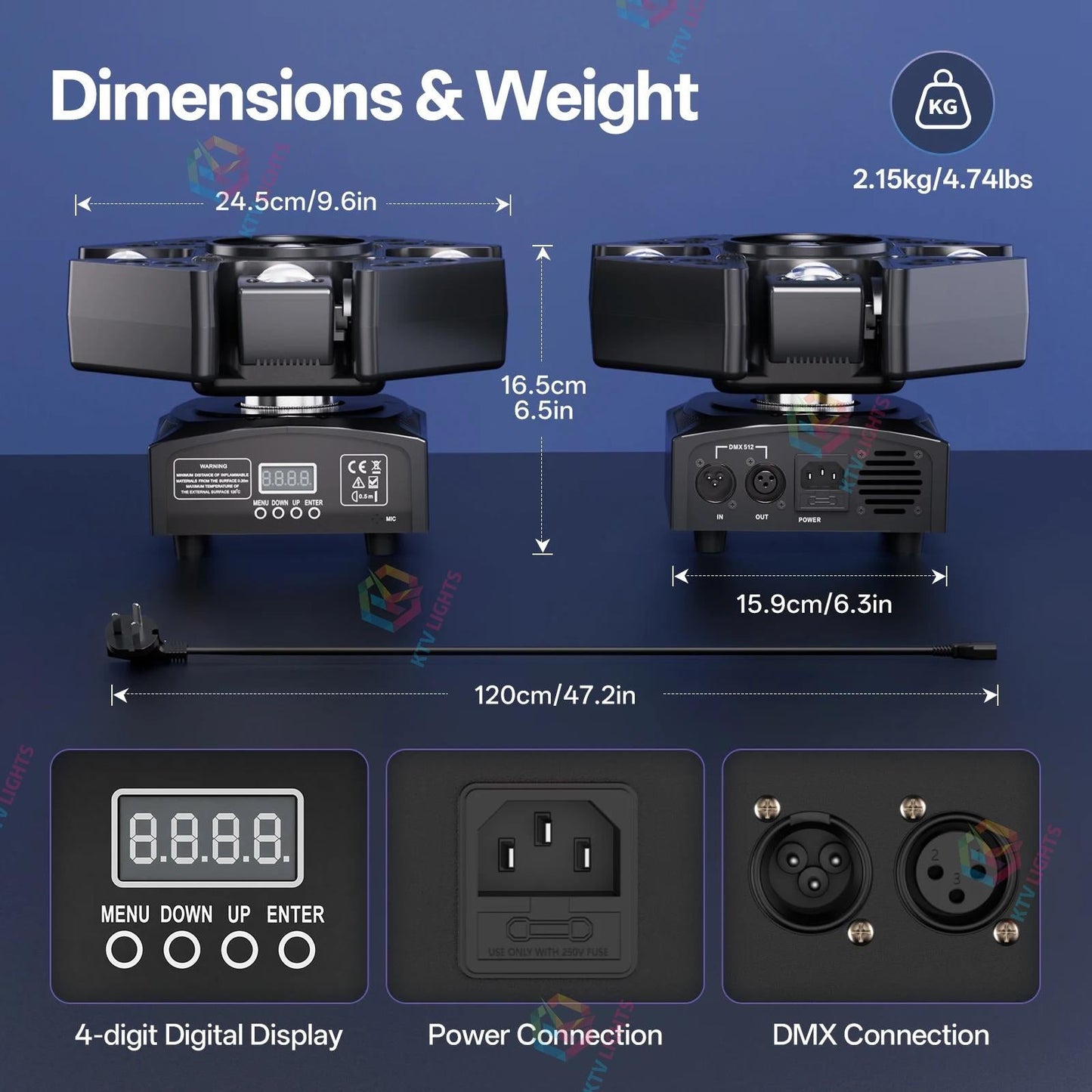 KTVLIGHTS 100W 4-Arm RGBW Moving Head DJ Stage Light DMX Party- E79