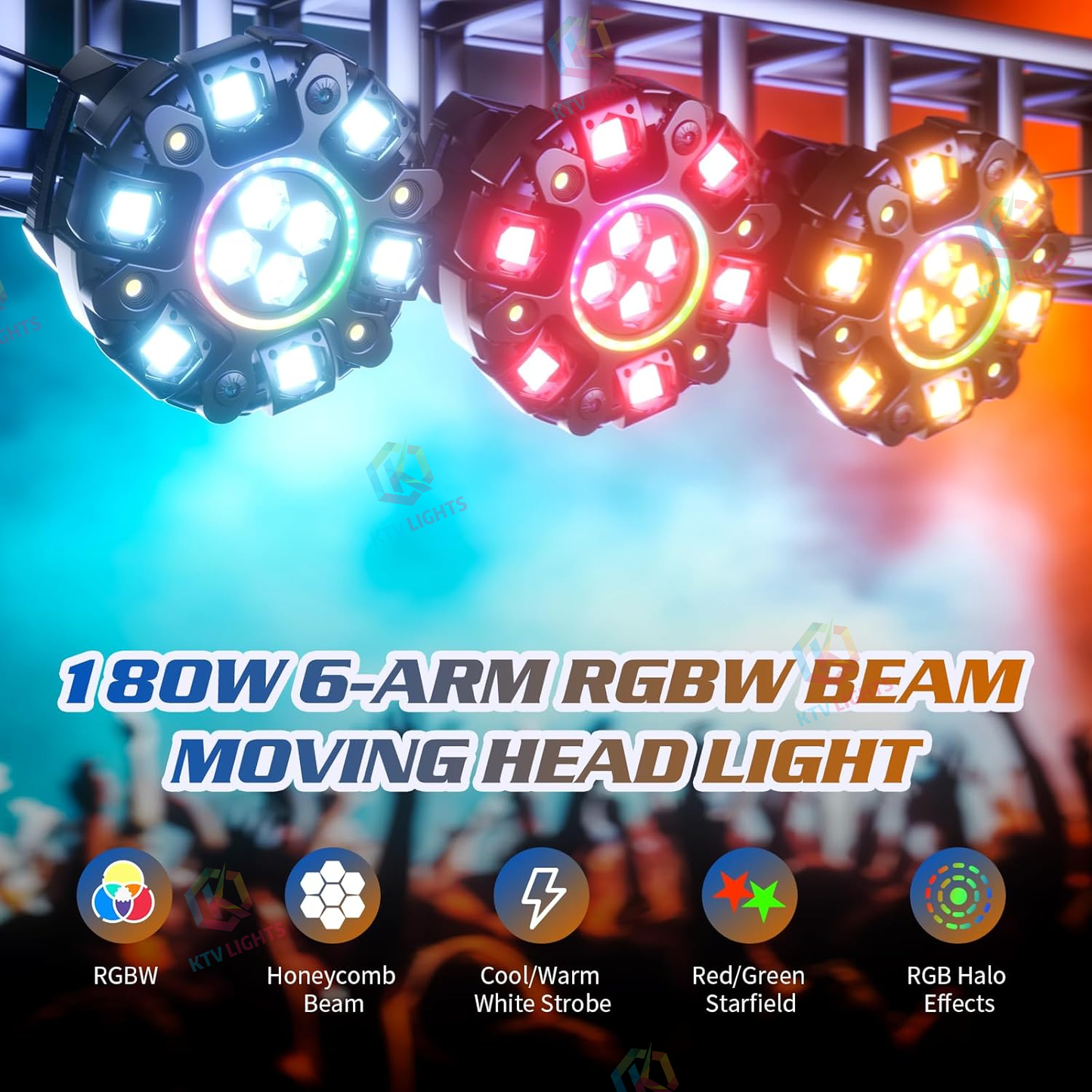 KTVLIGHTS 180W RGBW Moving Head Light DJ Stage Lighting-E53