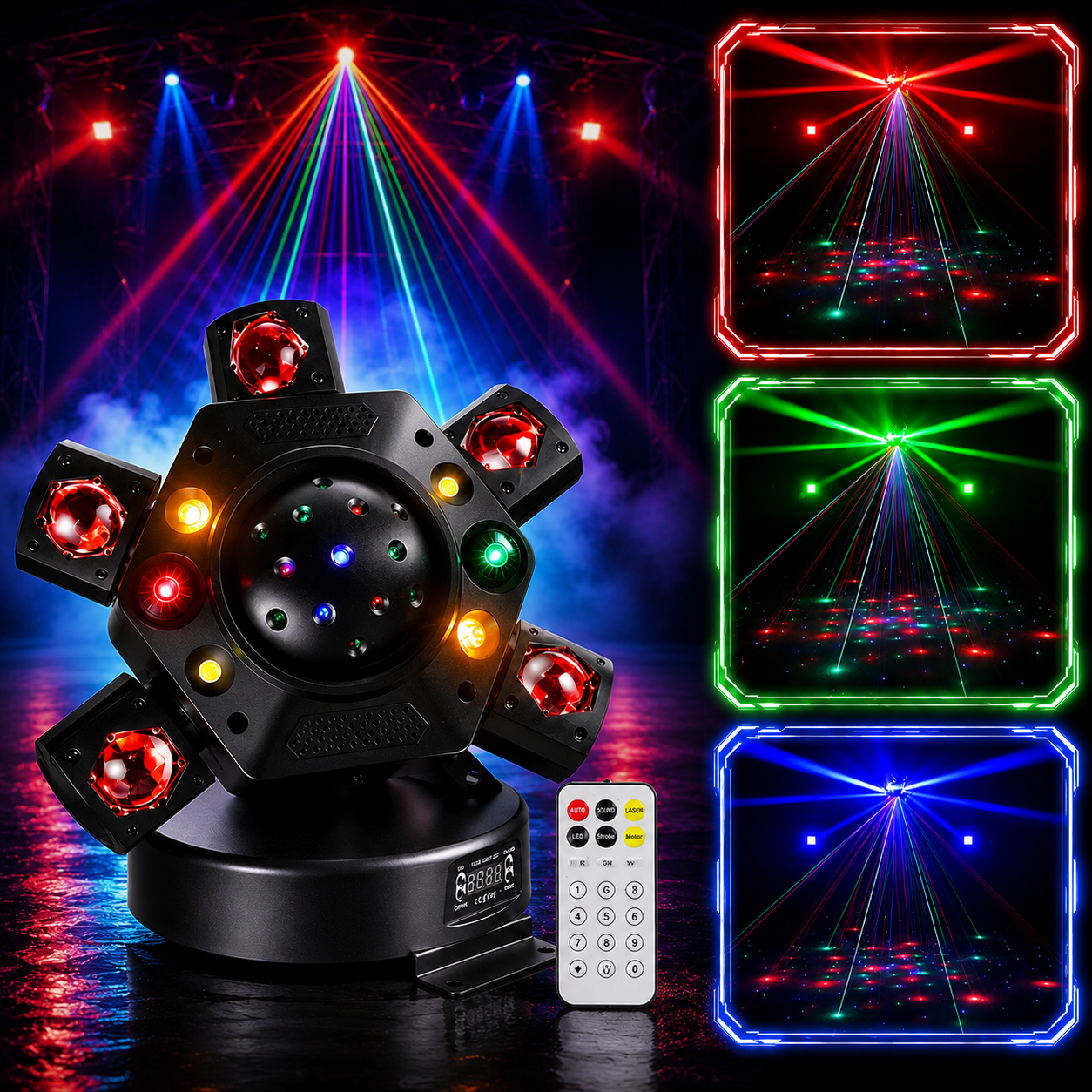 KTVLIGHTS Matrix Six Arm Laser Stage Light RGBW DJ Lighting - E69