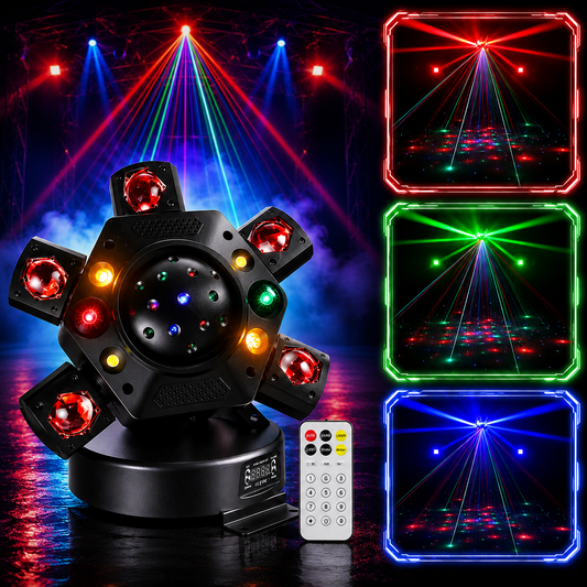 KTVLIGHTS Matrix Six Arm Laser Stage Light RGBW DJ Lighting - E69