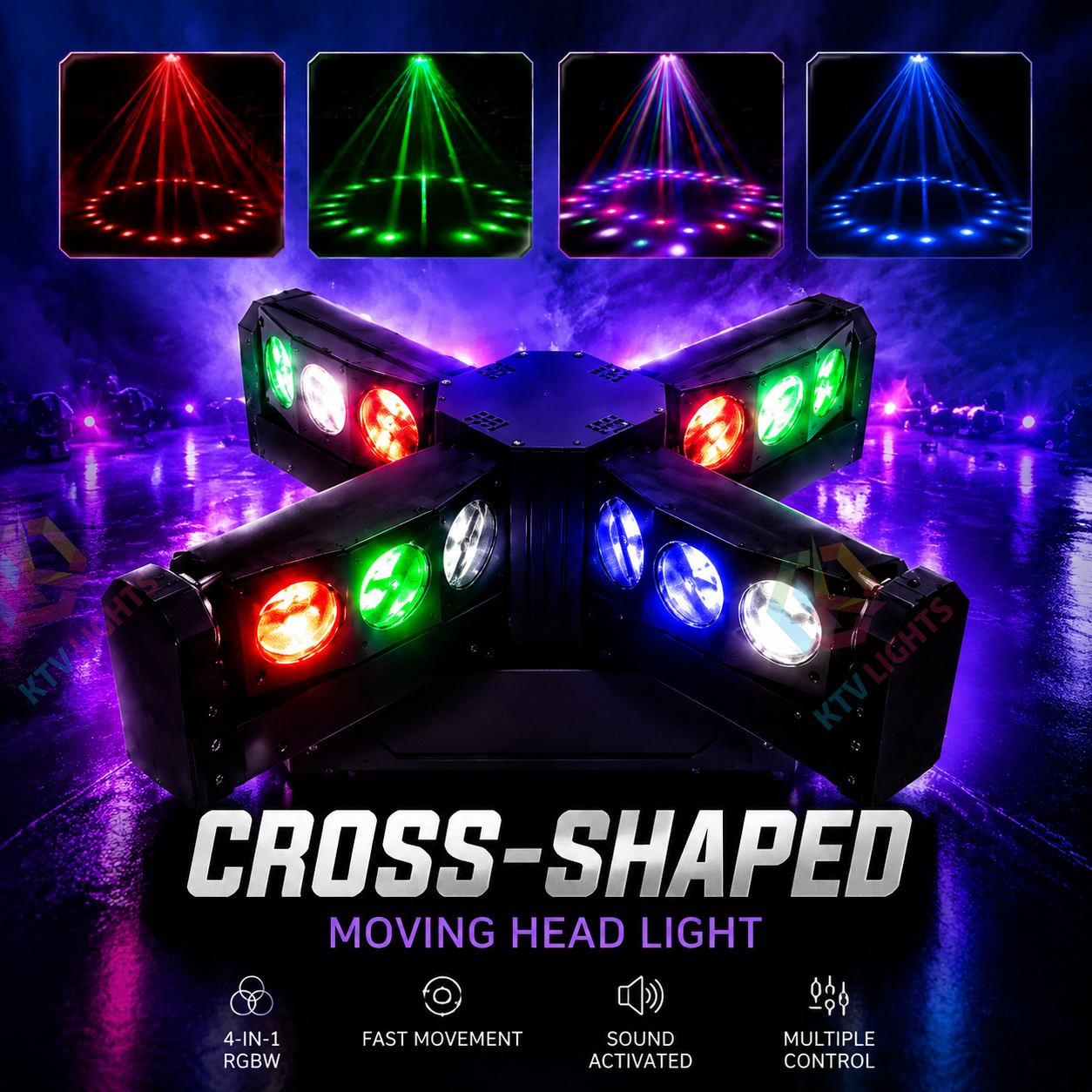 KTVLIGHTS  200W 4-in-1 Cross Moving Head DJ Stage Light- B8