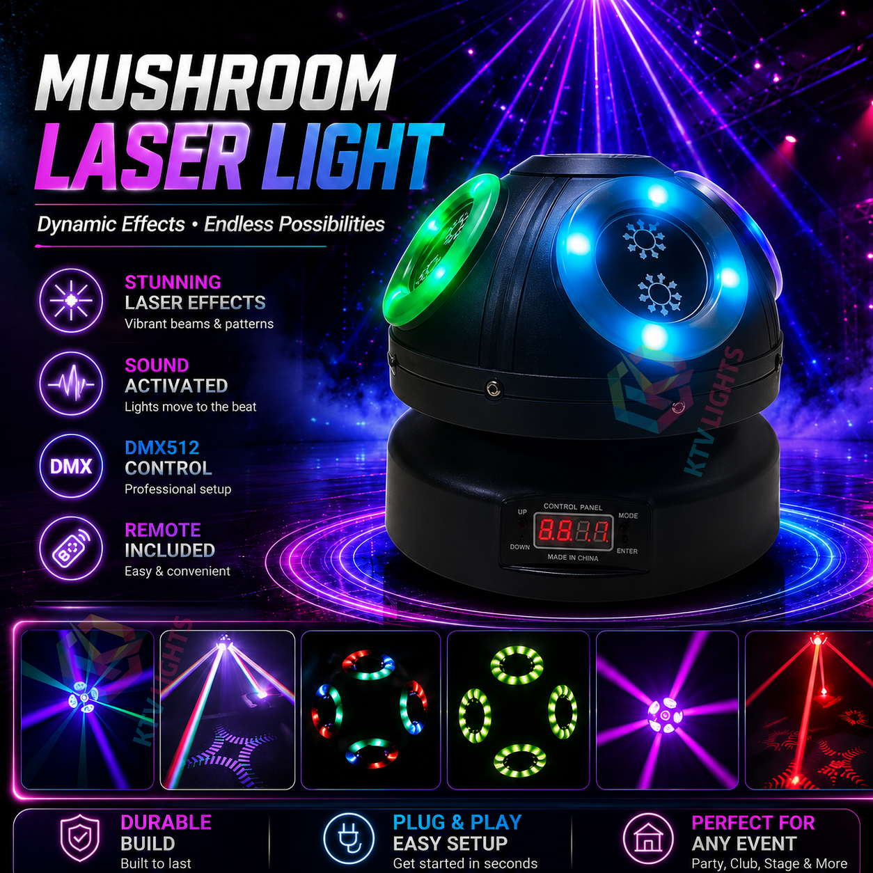 KTVLIGHTS Mushroom Laser Moving Head Light for DJs & Party Events-E13