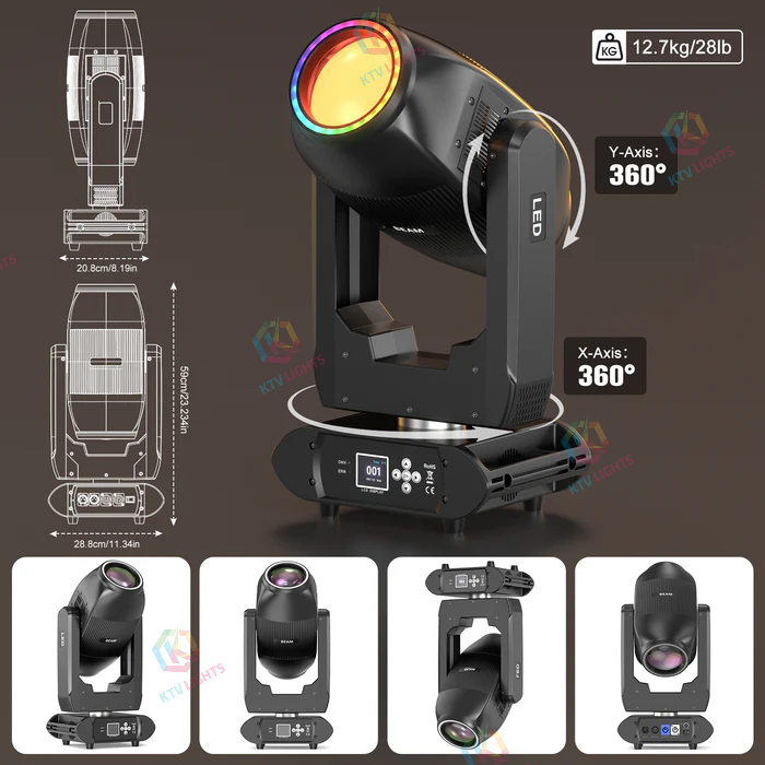 KTVLIGHTS 200W Dual Beam Moving Head DJ Stage Light 18 Prism-E36