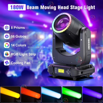 KTVLIGHTS 180W Rainbow Beam Pattern Moving Head DJ Stage Light-E43