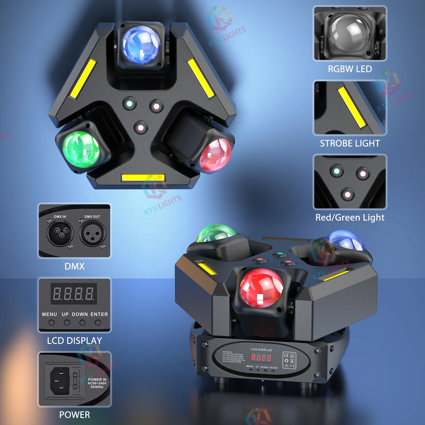 KTVLIGHTS 120W RGBW 4-in-1 LED Moving Head DJ Stage Light -E37