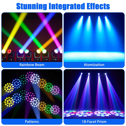 KTVLIGHTS 200W 18 Prism Rainbow LED Moving Head DJ Stage Light - E62