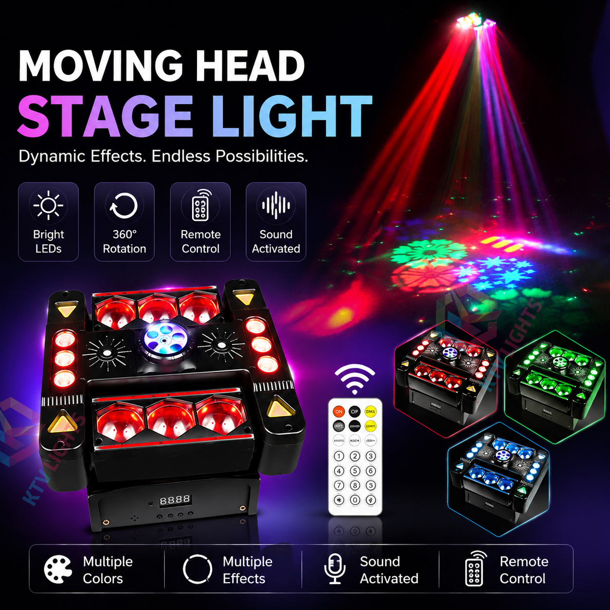 KTVLIGHTS 6 Arm RGB Laser Moving Head DJ Stage Light-E91