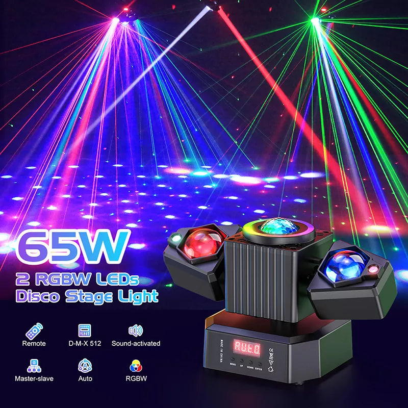 KTVLIGHTS 65W Dual Arm Moving Head Light RGBW DJ Stage Lighting - E14