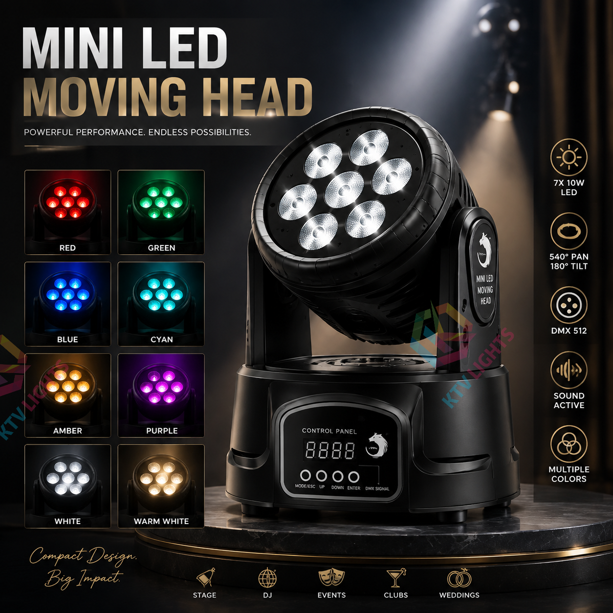 KTVLIGHTS  7 LED RGBW Moving Beam DJ Stage Light-E6
