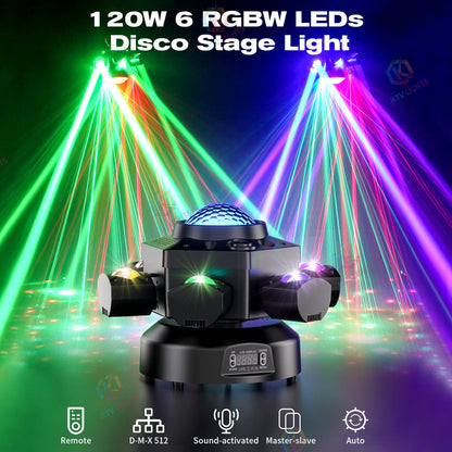 KTVLIGHTS 120W Six Arm Moving Head Light RGBW DJ Stage Lighting-E4