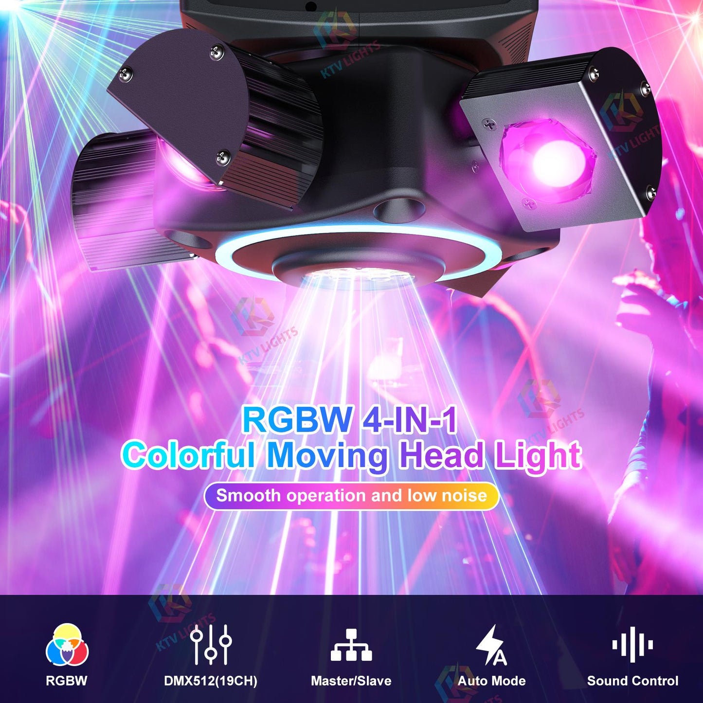 KTVLIGHTS 140W Four Arm Moving Head Light RGBW DJ Stage Lighting- E12