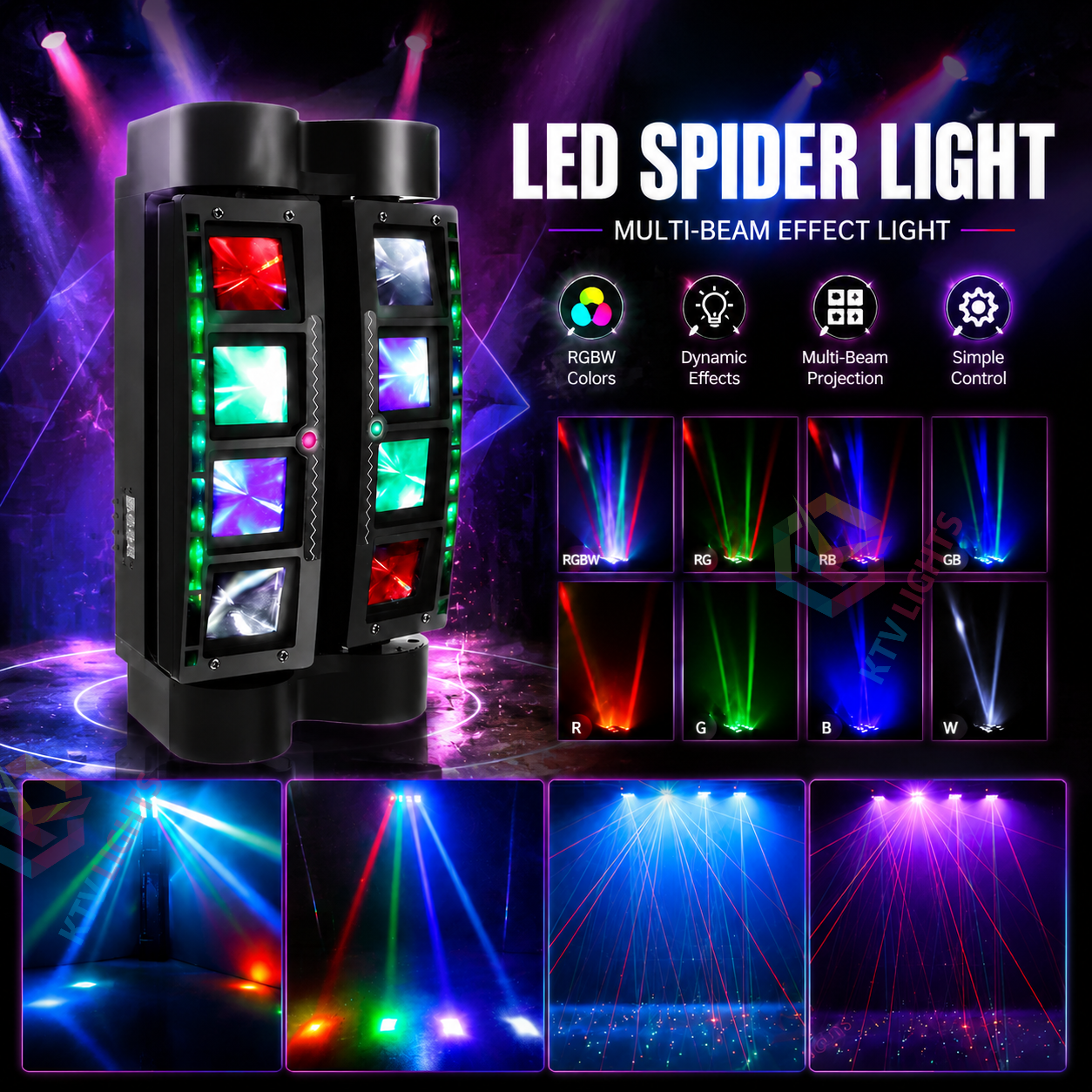 KTVLIGHTS 4-in-1 RGBW LED Moving Head Light for Party Shows-E23