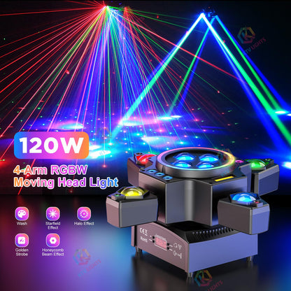 KTVLIGHTS 120W Remote Control Moving Head Light RGBW DJ Lighting-E28