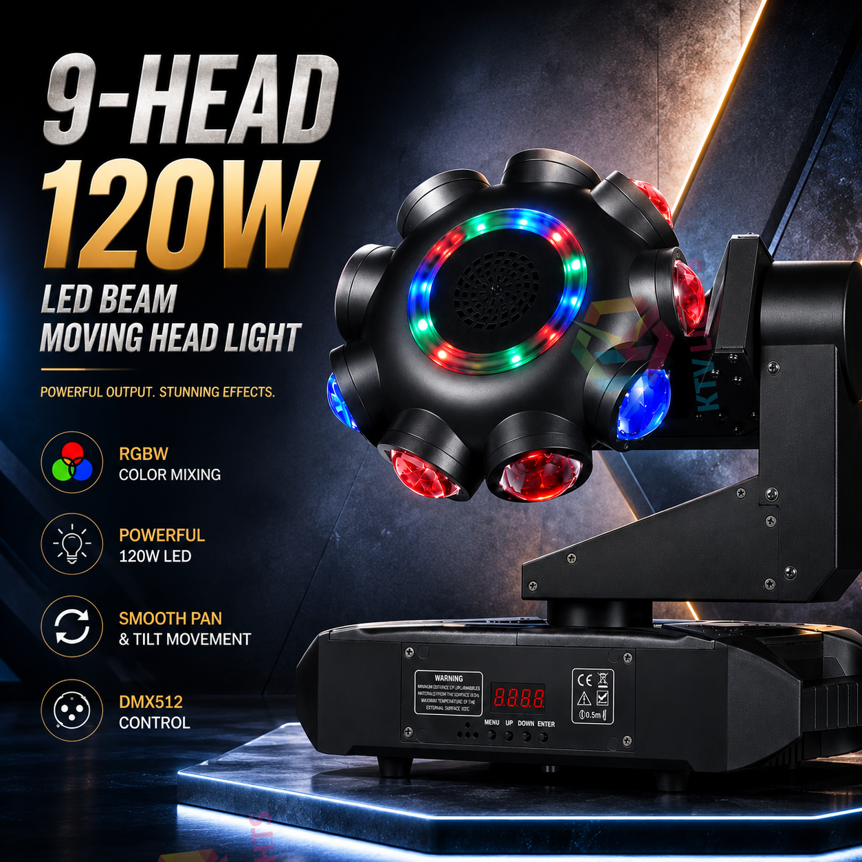 KTVLIGHTS 9 Head Hot Wheels LED Beam Moving Head Light - E22
