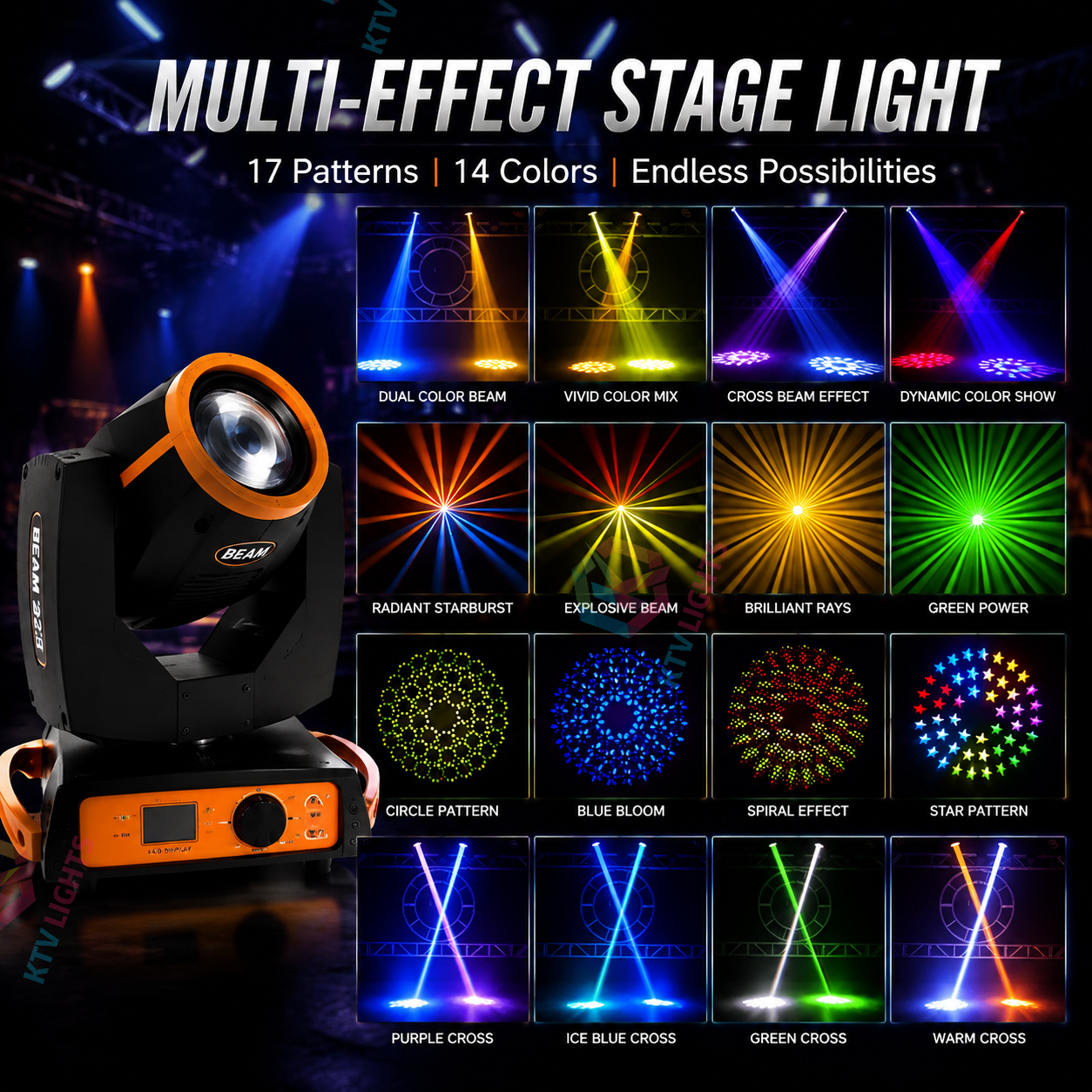 KTVLIGHTS 6 230W 7R Beam Moving Head Light for DJ Stage & Events - E42
