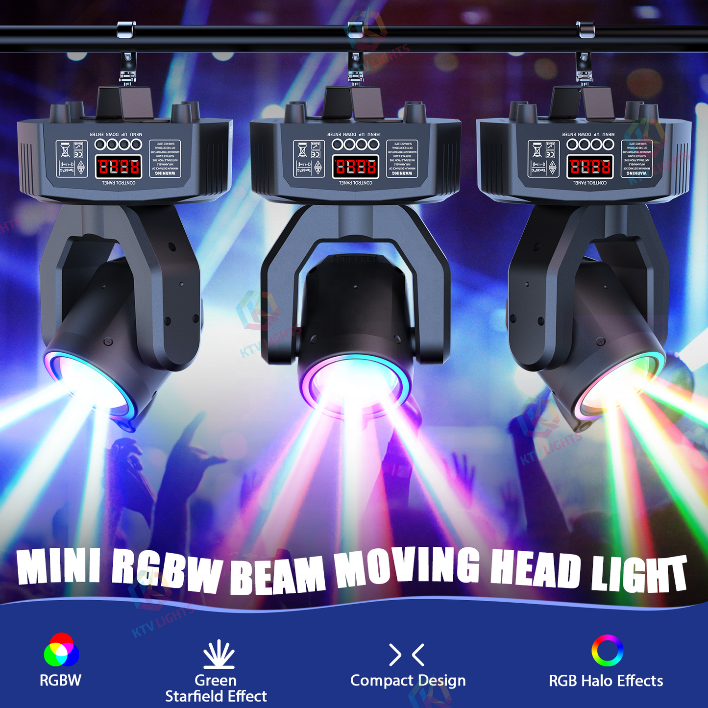 KTVLIGHTS Mini Beam Moving Head Light RGBW DJ Disco Lightingt-E39