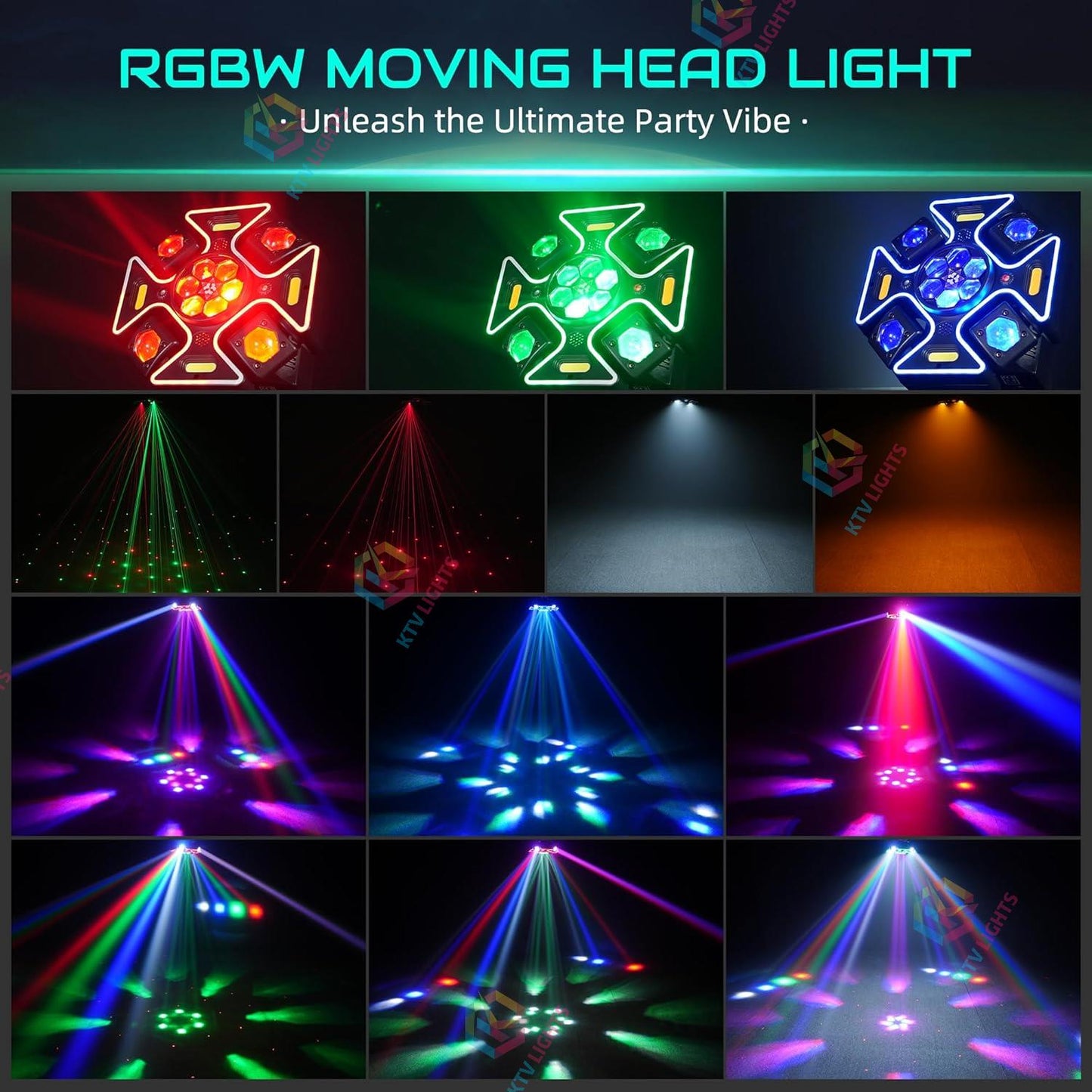 KTVLIGHTS 120W Quad Arm LED Moving Head Light RGBW DJ Lighting-E71