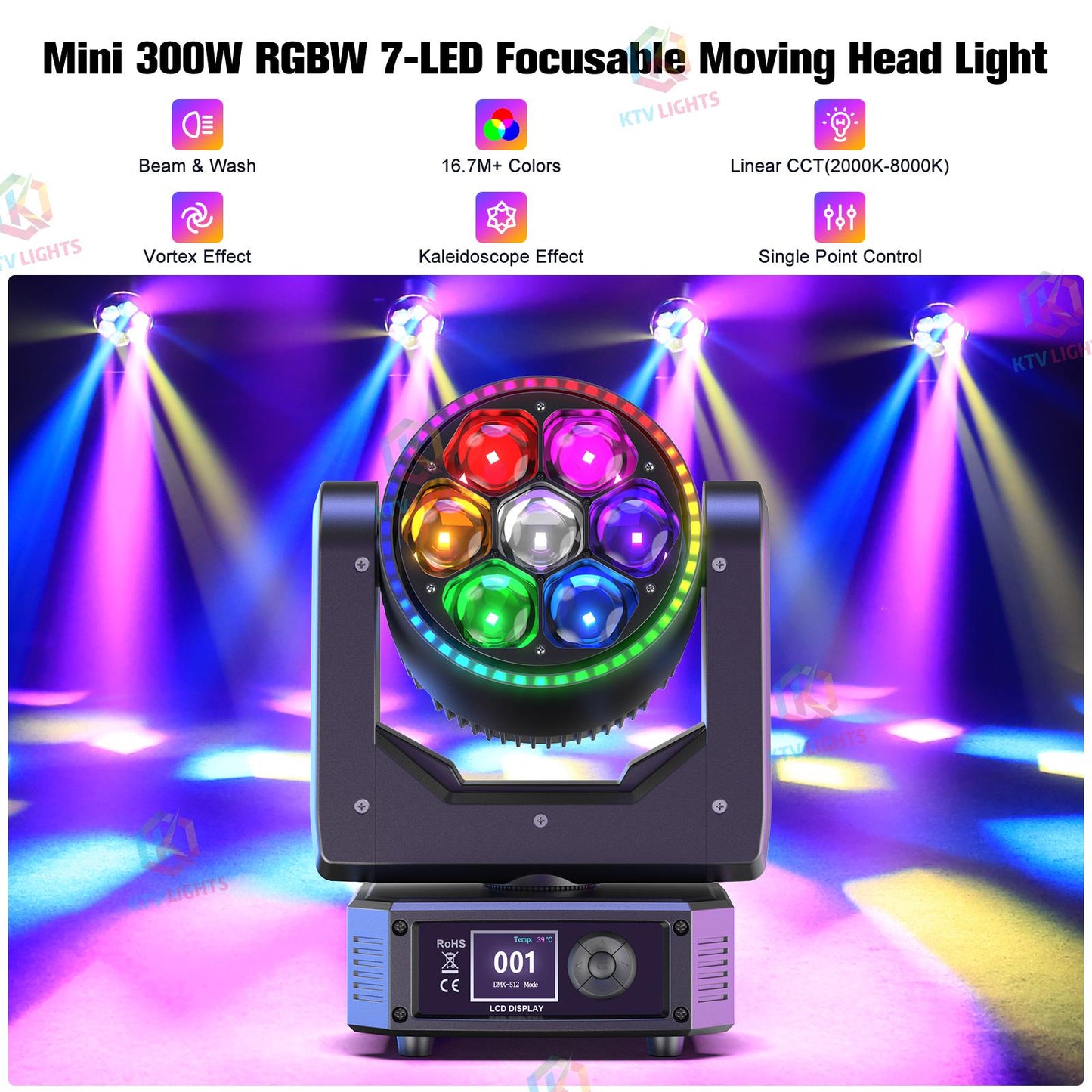 KTVLIGHTS 300W RGBW Bee Eye Moving Head Light for DJ Events-E29