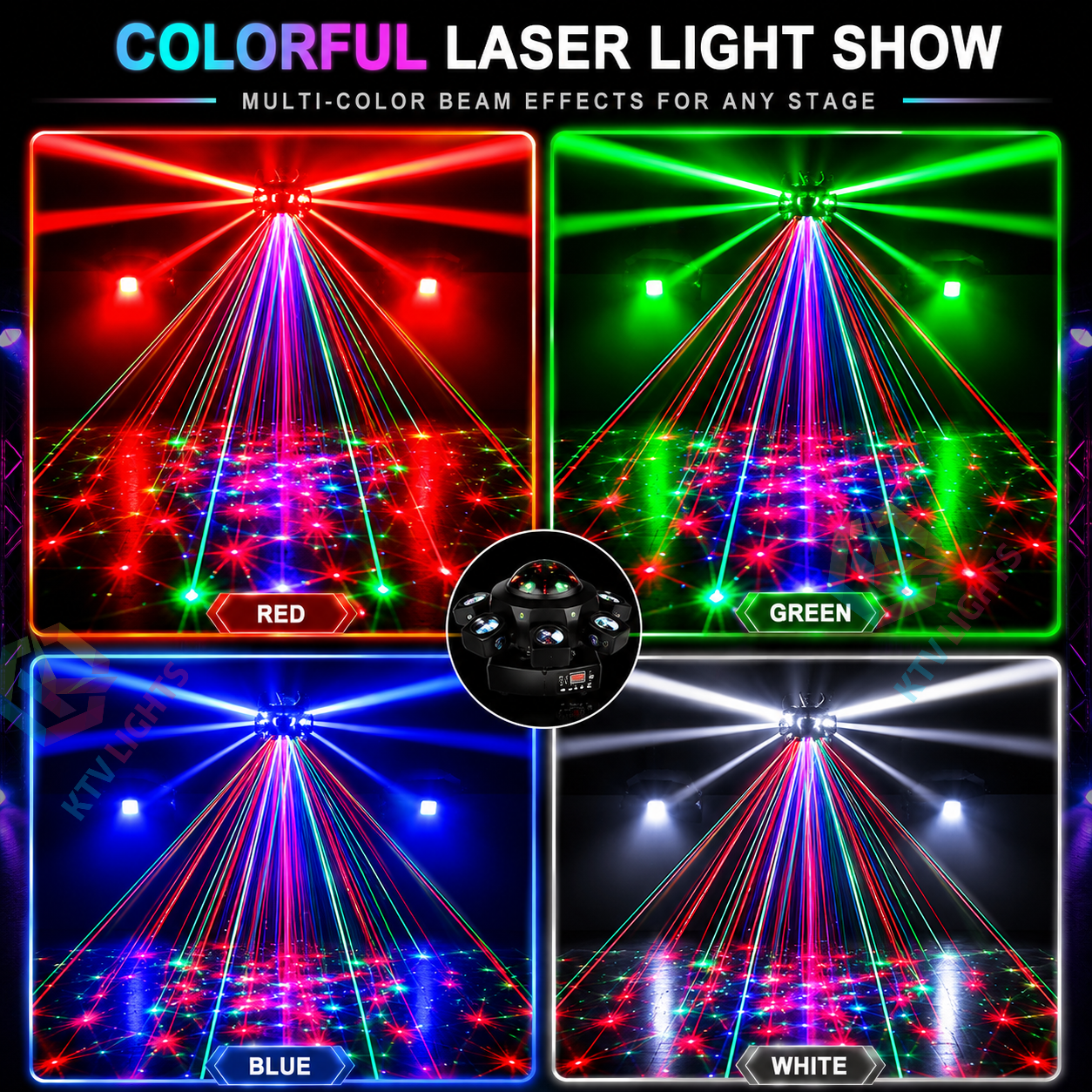 KTVLIGHTS Matrix Six Arm Laser Stage Light RGBW DJ Lighting - E69