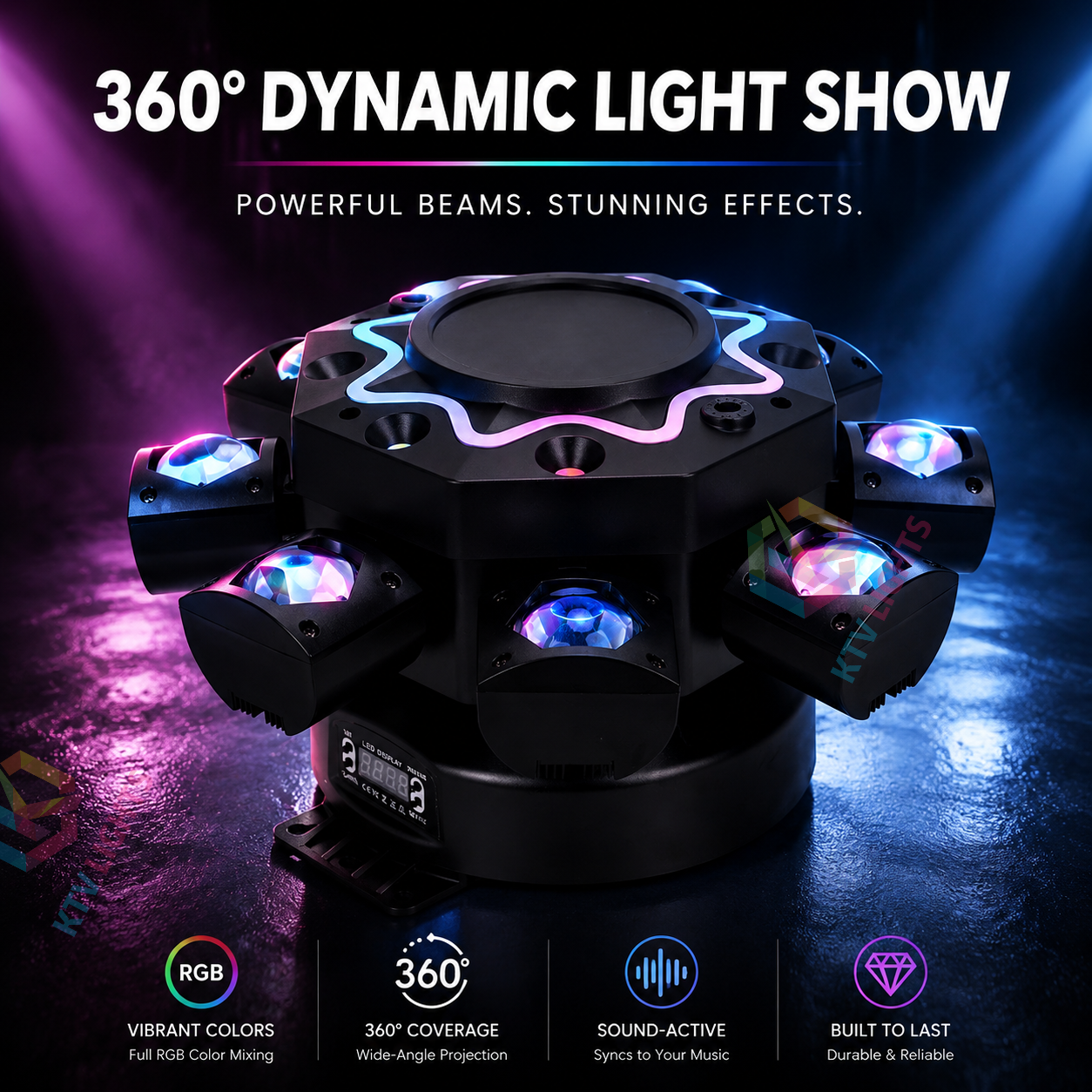 KTVLIGHTS 8-Arm RGB Laser Moving Head Light DJ Party Stage Light-E87