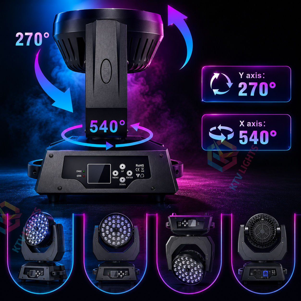 KTVLIGHTS RGBW LED Moving Head DJ Stage Light Party Club-E84