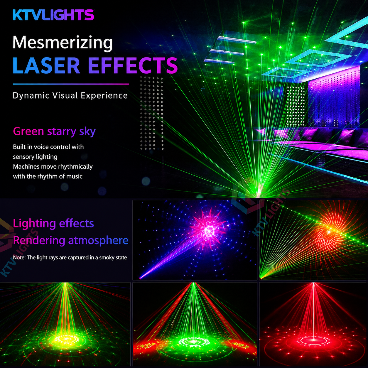 KTVLIGHTS Beam Moving Head Light DJ Stage Lighting with Laser Effects-E8