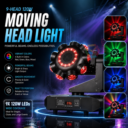 KTVLIGHTS 9 Head Hot Wheels LED Beam Moving Head Light - E22
