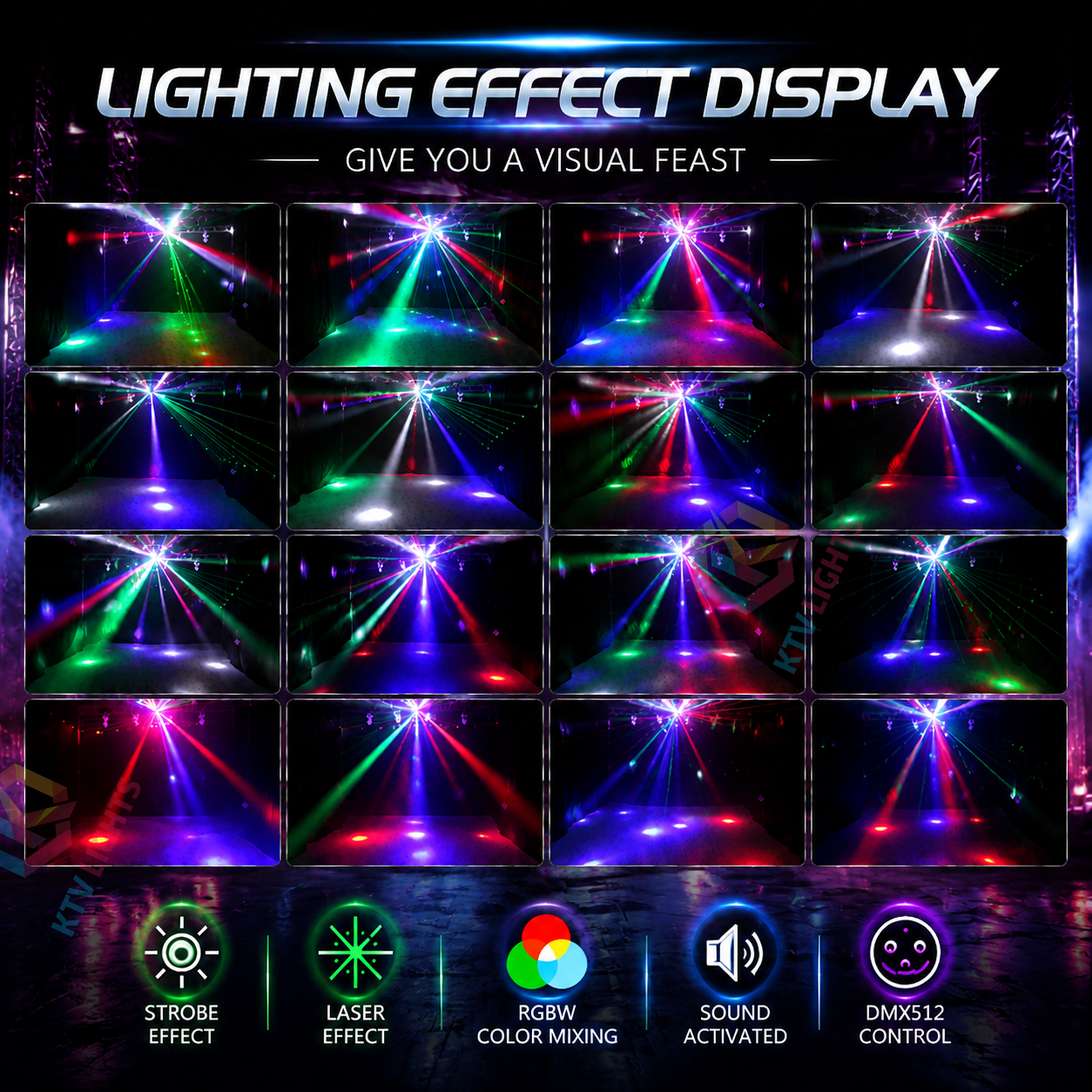 KTVLIGHTS 3-in-1 RGBW Laser Scanning Moving Head DJ Stage Light-B6