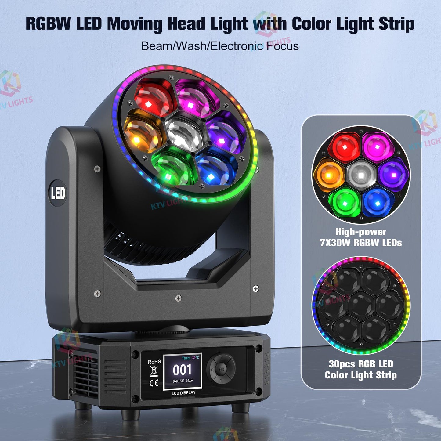 KTVLIGHTS 300W RGBW Bee Eye Moving Head Light for DJ Events-E29