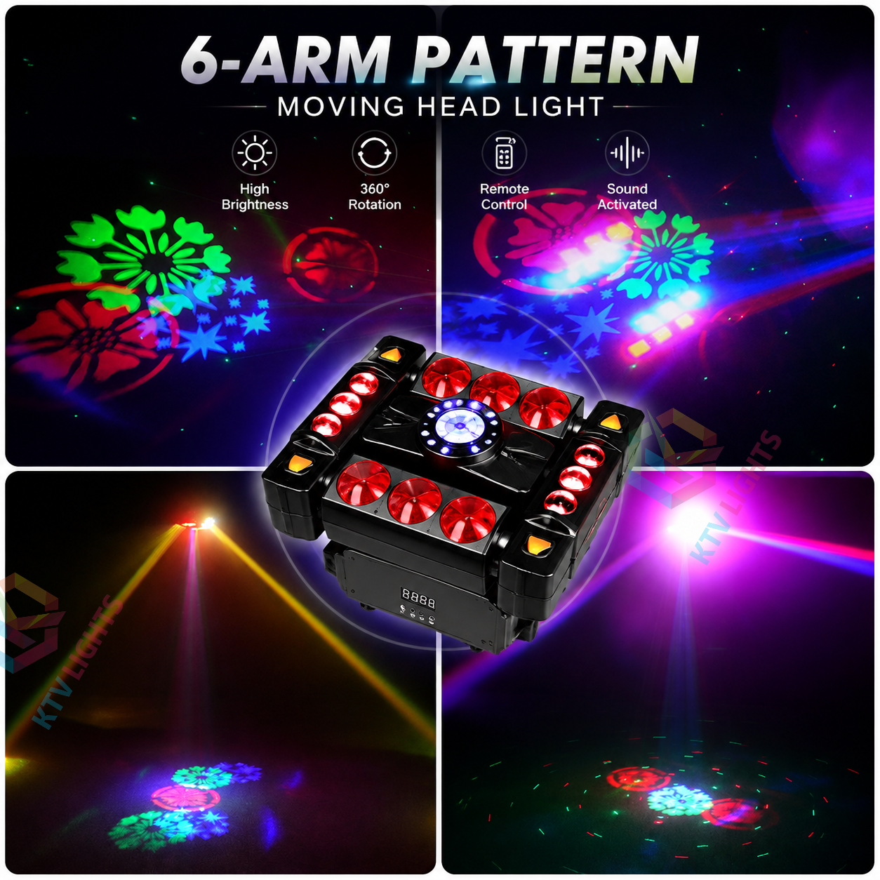 KTVLIGHTS 6 Arm RGB Laser Moving Head DJ Stage Light-E91