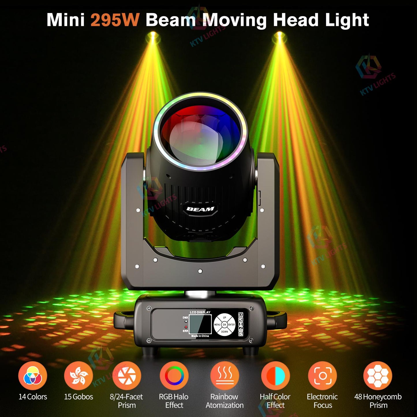 KTVLIGHTS 295W 14R Moving Head Light with 48 Prism for DJ Stage-E48