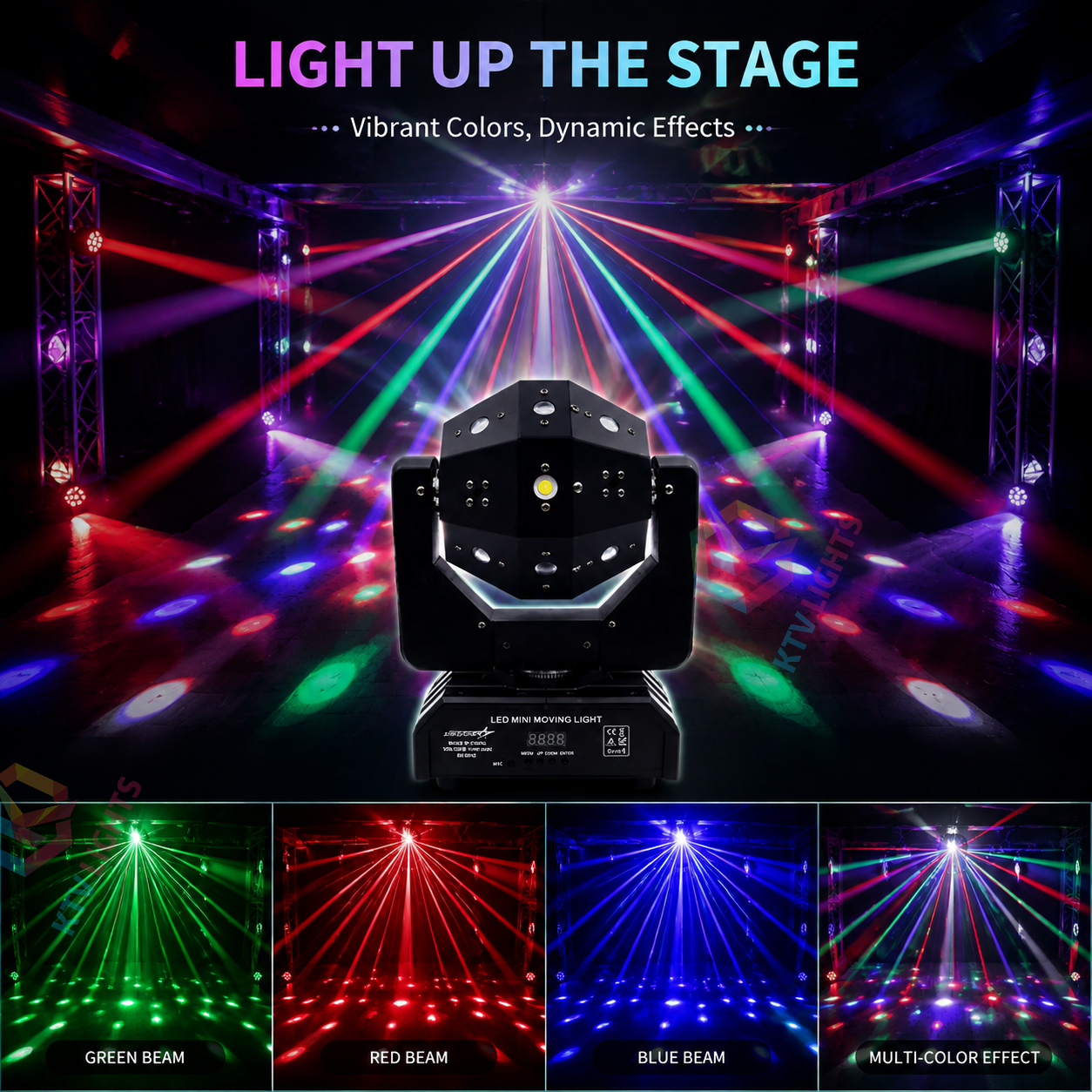 KTVLIGHTS 3-in-1 RGBW Laser Scanning Moving Head DJ Stage Light-B6