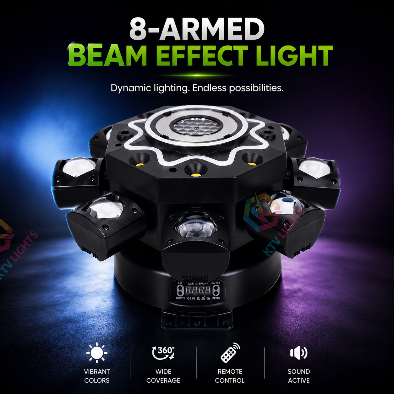 KTVLIGHTS 8 Arm RGBW Moving Head DJ Stage Light-E88