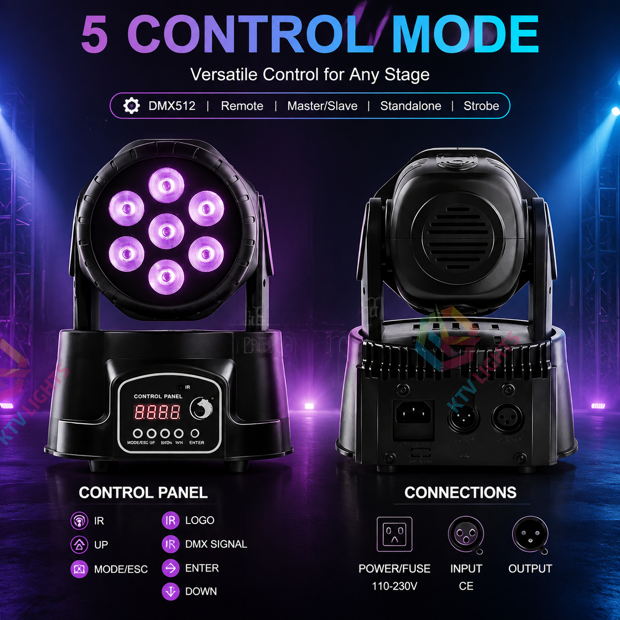 KTVLIGHTS  7 LED RGBW Moving Beam DJ Stage Light-E6