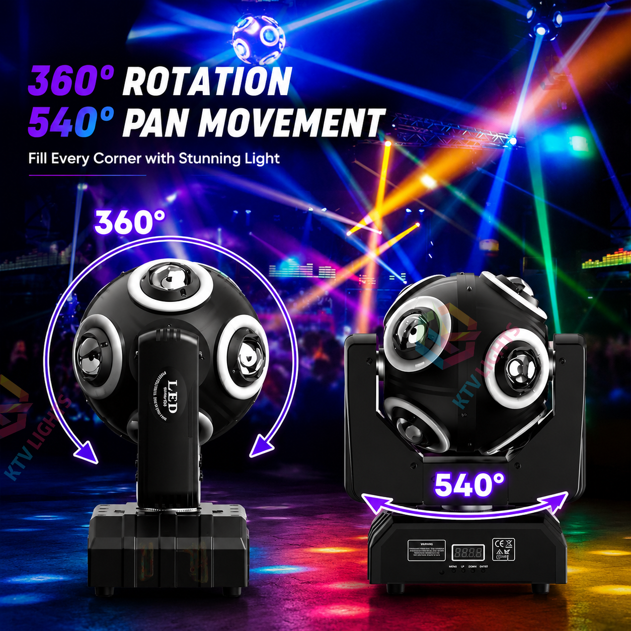 KTVLIGHTS 150W 8 LED RGBW 360 Rotating Moving Head Light-E65