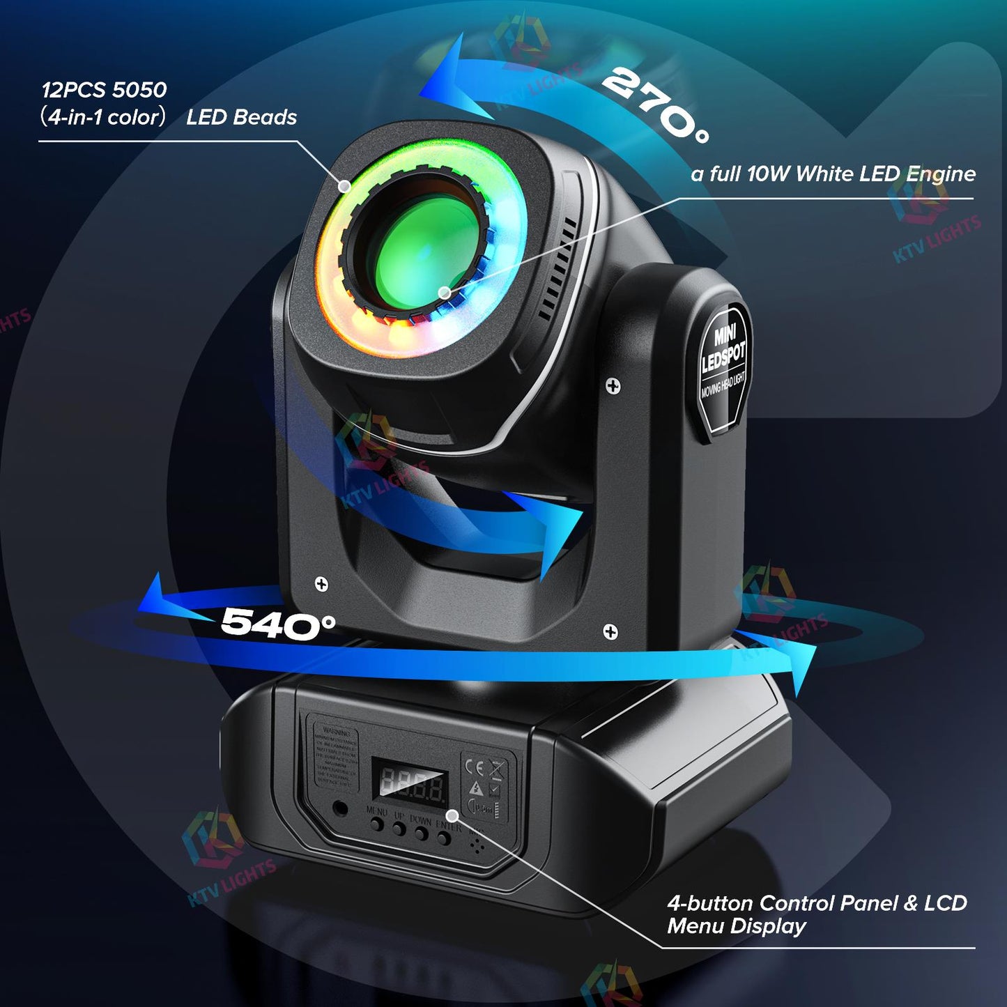 KTVLIGHTS RGB 8 Color Spot Moving Head DJ Stage Light- E30