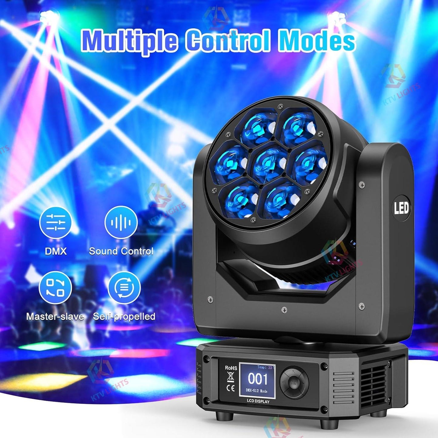 KTVLIGHTS 6 280W RGBW 4-in-1 Moving Head Light for DJ Stage -E45