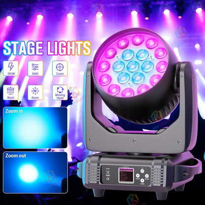 KTVLIGHTS LED 285W RGBW 19 LED Moving Head Light DJ Stage Lighting-E54