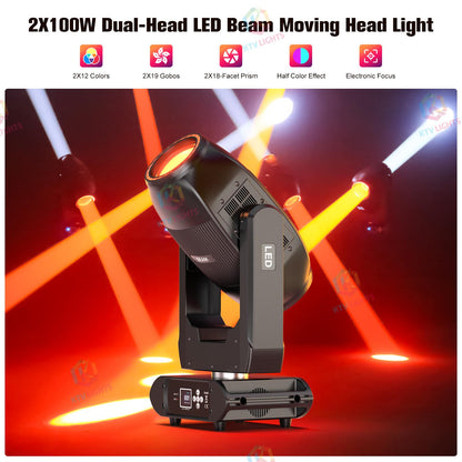 KTVLIGHTS 200W Dual Beam Moving Head DJ Stage Light 18 Prism-E36