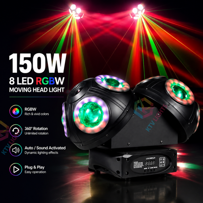 KTVLIGHTS 150W 8 LED RGBW 360 Rotating Moving Head Light-E65