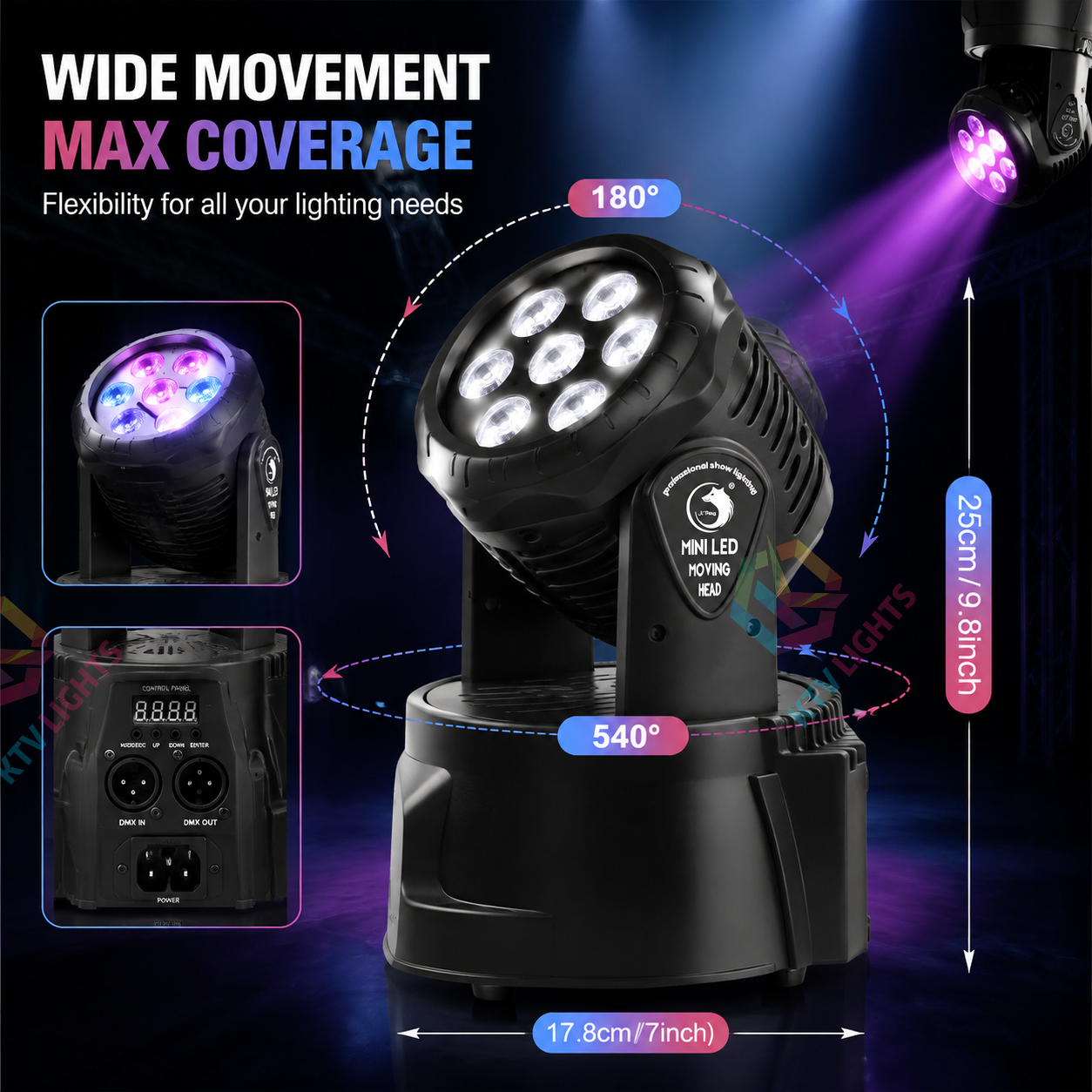 KTVLIGHTS  7 LED RGBW Moving Beam DJ Stage Light-E6
