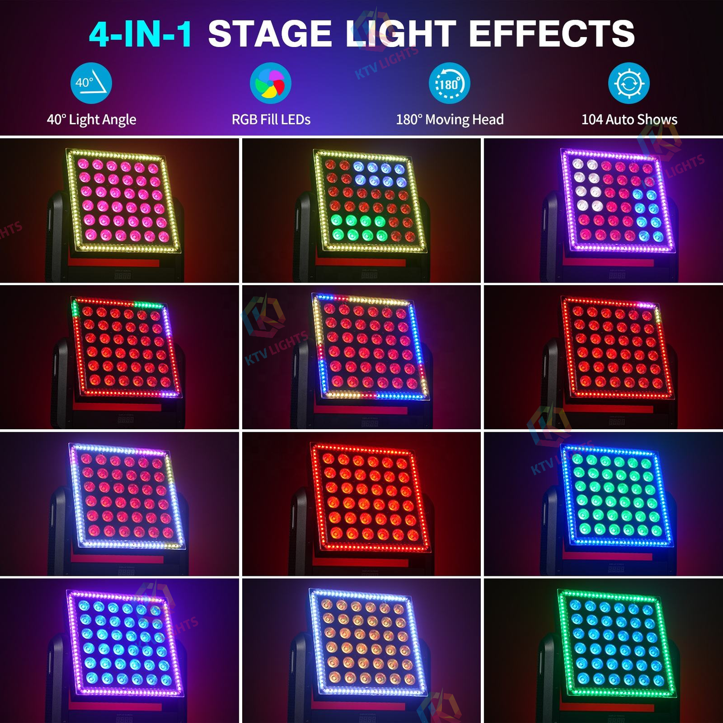 KTVLIGHTS 200W LED Strobe Moving Head Light RGBW DJ Lighting-E66