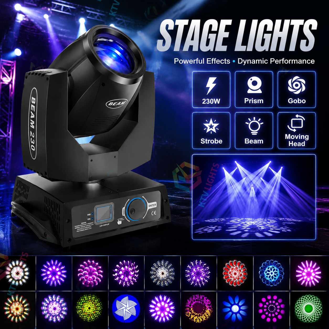 KTVLIGHTS 6 230W 7R Beam Moving Head Light for DJ Stage & Events - E42